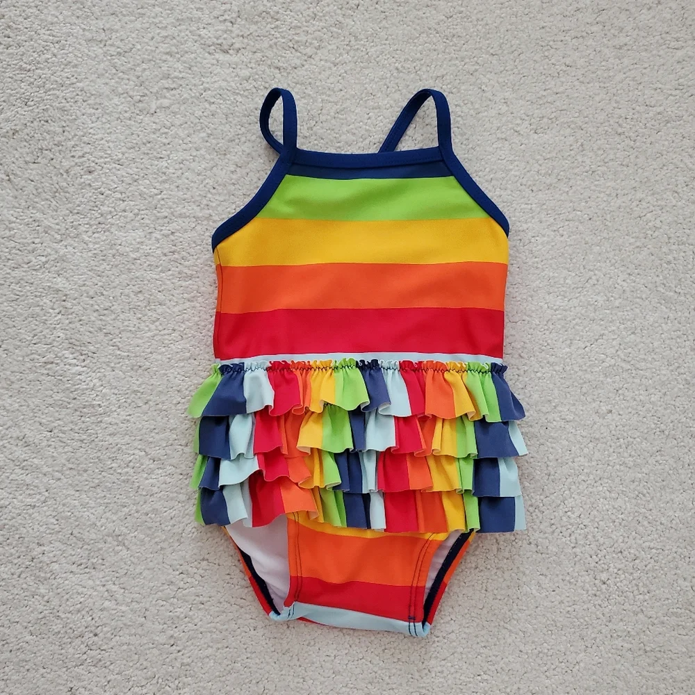 Hanna Andersson Baby Girl One-Piece Swimsuit Multi-Color Rainbow Stripe Sz3-6m